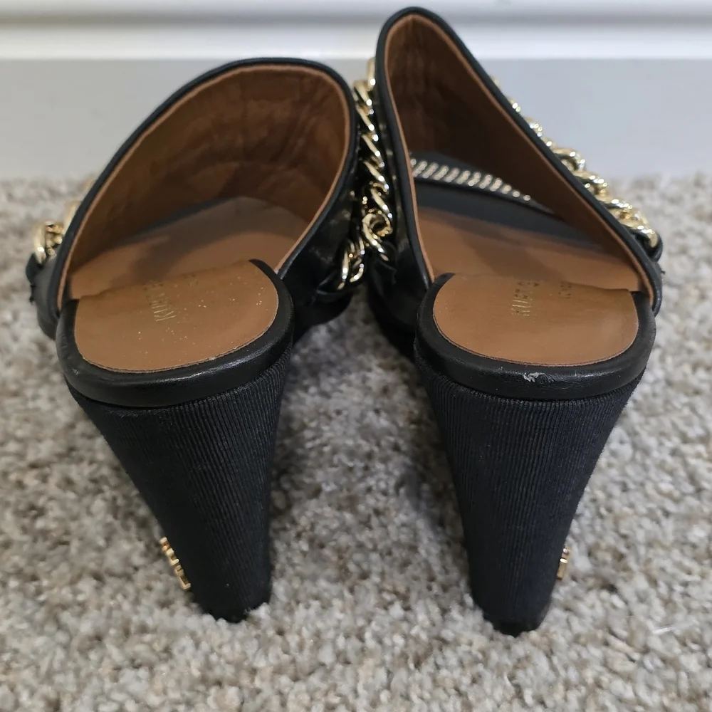 Kurt Geiger Gold Chain Embellished Black Wedge Heels Size 36.5 6US